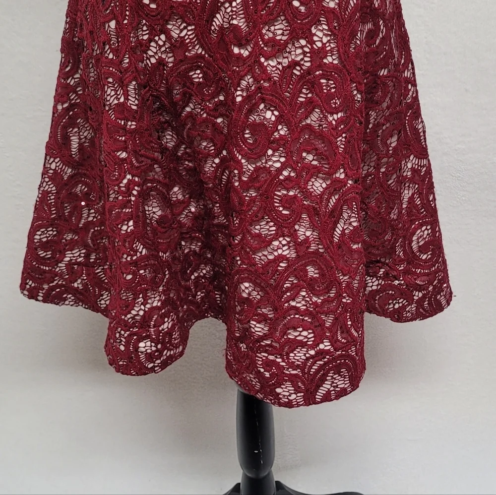 My Michelle Vintage Y2K Crimson Paisley Floral Lace Plunging Neckline Mini Dress
